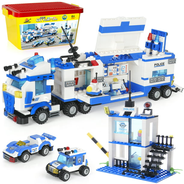 Riot City Police Building Blocks Exercise N Play Toddlers Construction Toys Car Command Center Station Bricks for Boys Girls 6 7 8 9 10 Blue 